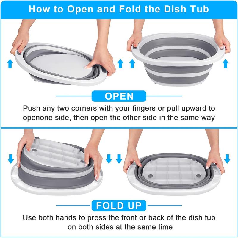 Folding Wash Basin, 7.5L Portable Dish Tub for Kitchen Sink, 2-in-1 Dishpan and Cutting Board, Ideal for Camping and BBQ Prep, Convenient Washing Bin for Cleaning Tasks