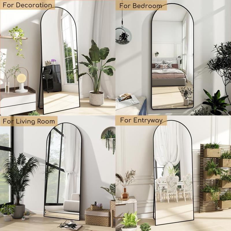 TinyTimes Full Length Mirror, Arched Floor Mirror with Stand, Full Body Mirror, Wall Mirror, Modern & Contemporary Full Length Mirror, Aluminum Alloy Frame Decor Room