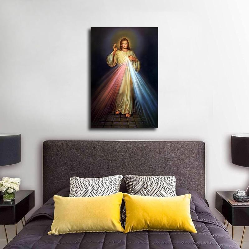 Jesus Christ Divine Mercy Image - Jesus I Believe In You Poster Canvas Painting Print Wall Art Modern Living Room Office Bedroom Room Aesthetics Gift Decoration (Unframed,16x24inch)