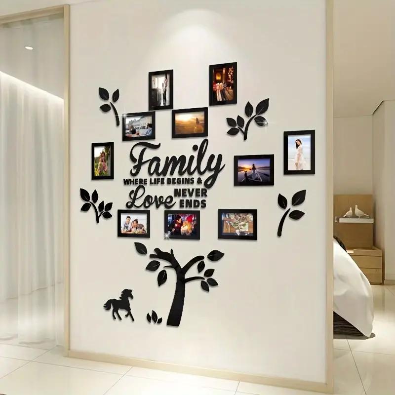 Acrylic Mirror Photo Frame Wall Sticker, 1 Set Family Tree Pattern Self-adhesive Removable Wall Decal, Wall Decor for Home & Office