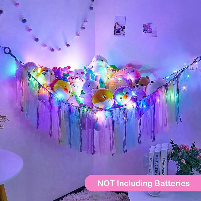 Stuffed  Hammock Net   Storage With Led Light Stuffed  Holder Coner Hanging  Organizer For   Cute Room Decor...