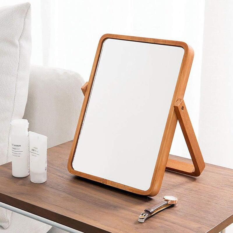 Desk Makeup Mirrors with Wood - Rectangle Wall-Mounted Mirrors Table Mirrors for Living Room Bedroom Birthday Gifts