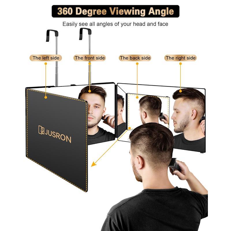 3 Way Mirror for Self Hair Cutting 360 Viewing Angle Self Hair Cutting Mirror, Clear Anti-Fog HD Glass (Black Without LED, Without Accessories) Decor