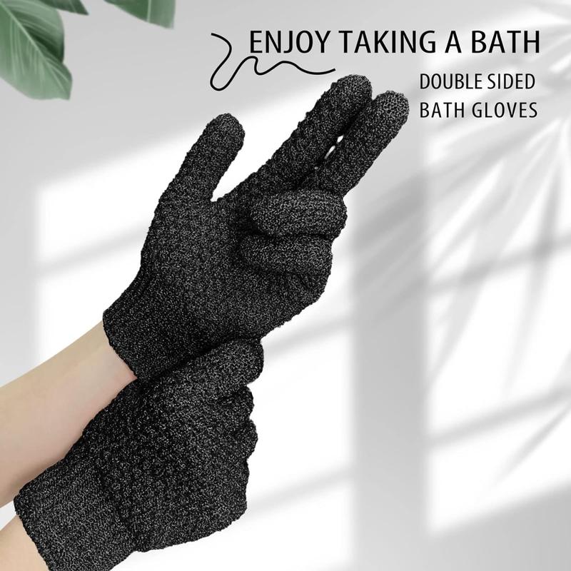 Exfoliating Dual Texture Bath Gloves for Shower, Spa, Massage and Body Scrubs, Dead Skin Cell Remover, Gloves with hanging loop-1 Pair Black Heavy Glove Accessories