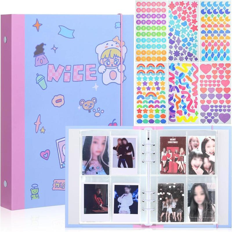 Kpop Photocard Binder Kpop Photocard Holder Book Sleeves with Kpop Photocard Korean Stickers, A5 Binder Photocard Album 6 Ring Photocard Binder Card Protectors Pages Decor