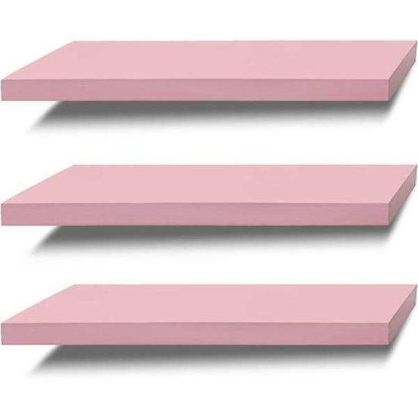 Pink Floating Shelves Wall Shelf Solid Wood for Bathroom Bedroom Kitchen Wall Decor Set of 3, Pink Wall Shelves