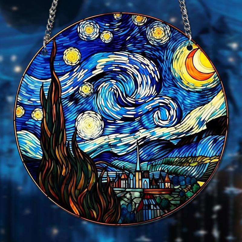 Van Gogh Starry Night Pattern Hanging Decor, 1 Count Waterproof Acrylic Hanging Ornament, Hanging Decor for Home Party Wedding