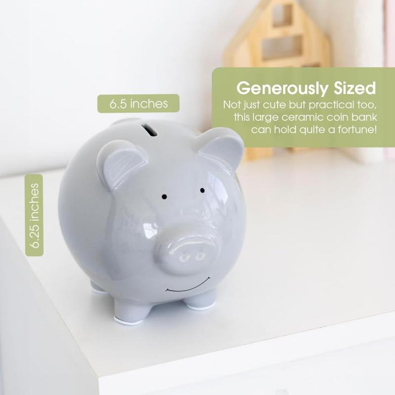 Large Ceramic Piggy Bank, Ideal for Boys and Girls, S Money and Coin Bank,   Boy, Great Gift, Solid Gray Decor Ornaments