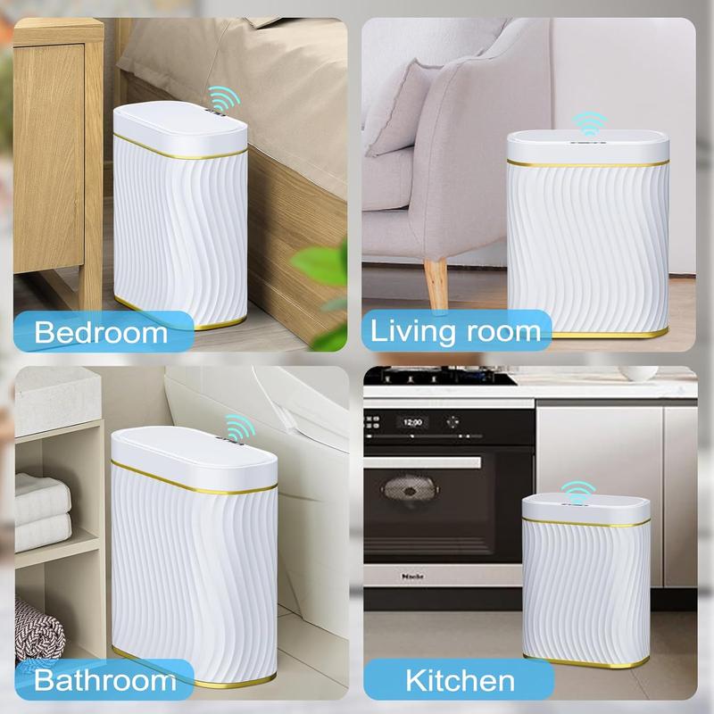 Automatic Touchless Lid Bathroom Trash Can, Narrow Garbage Bin for Bedroom, Office, Living Room