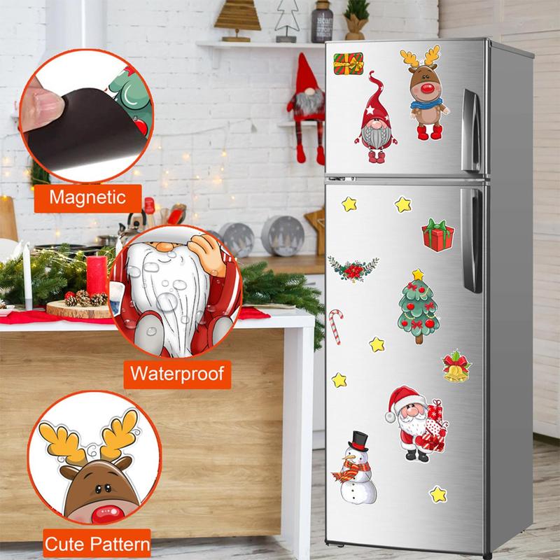 Christmas Themed Magnetic Fridge Magnet, 1 Set Cute Cartoon Santa Claus Reindeer Snowman Star Fridge Magnet, Home Decor for Kitchen Living Room