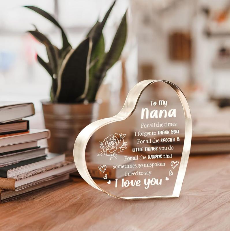 Gifts To My Nana Gifts Acrylic Desk Plaque, Mothers Day Gifts for Nana Christmas Valentines Day Gifts for Grandma Heart Shaped Acrylic Keepsake