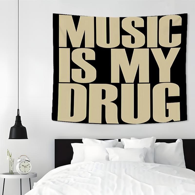 Music Is My Drug Letter Print Tapestry, Wall Hanging Decor, Polyester Tapestry for Bedroom Home Office Decor, Home Decor Accessories