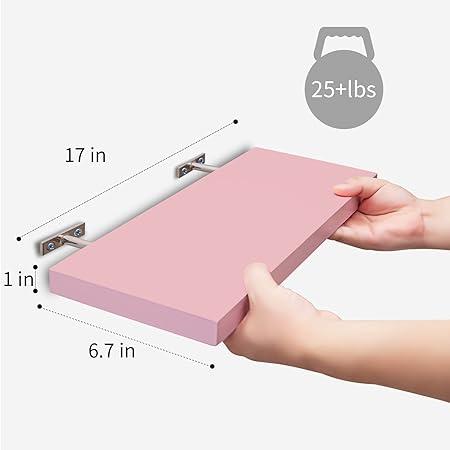 Pink Floating Shelves Wall Shelf Solid Wood for Bathroom Bedroom Kitchen Wall Decor Set of 3, Pink Wall Shelves