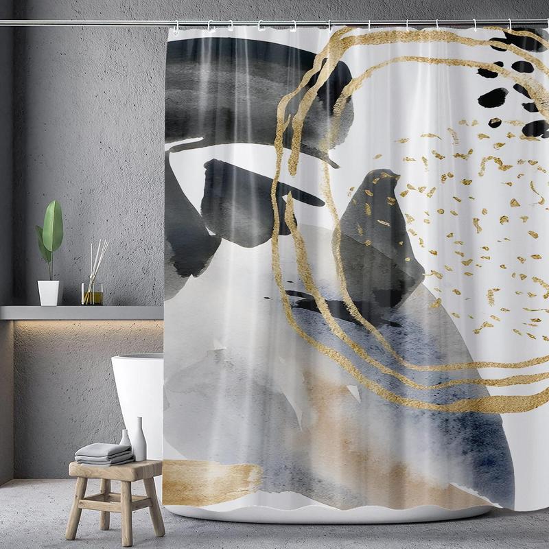 Abstract Watercolor Print Shower Curtain, Waterproof Shower Curtain with 12pcs Hooks, Bathroom Accessories, Home Decor Supplies