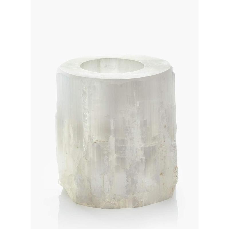 Genuine Selenite Tea Holder, Selenite Crystal Tower Candle Holder for ing and Positive Vibes, Votive Measures 5