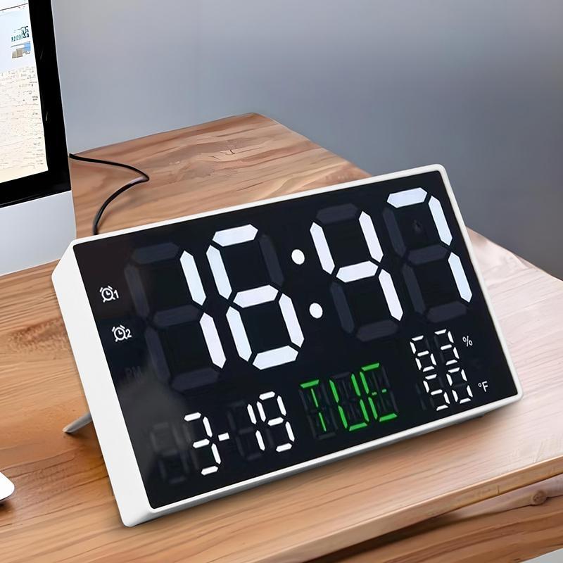 LED Digital Electronic Clock, 1 Count USB Rechargeable Multifunctional Silent Clock with Temperature & Humidity Display, Suitable for Home Living Room & Office Decoration