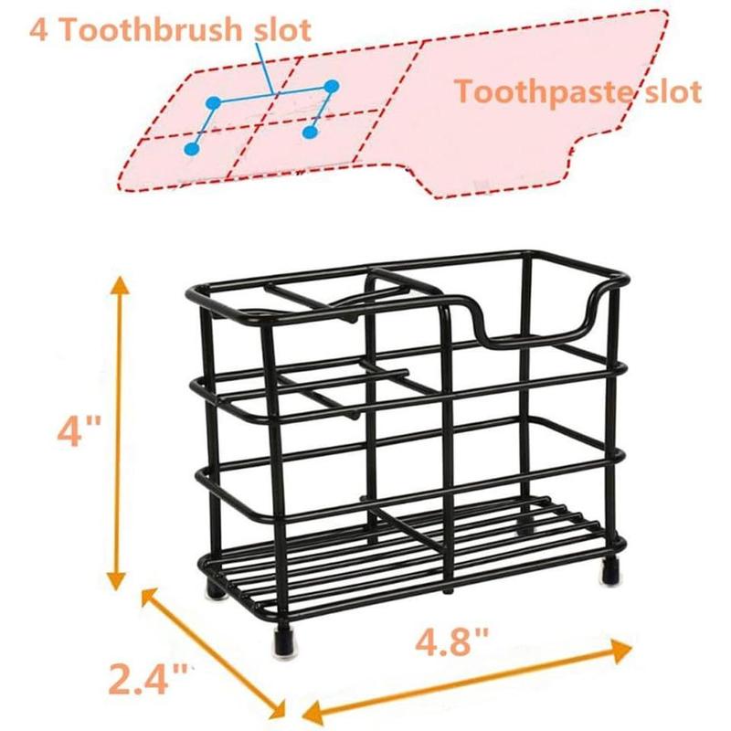 Toothbrush Holder for Bathrooms, Stainless Steel Bathroom Black Toothbrush and Toothpaste Holder Rubber