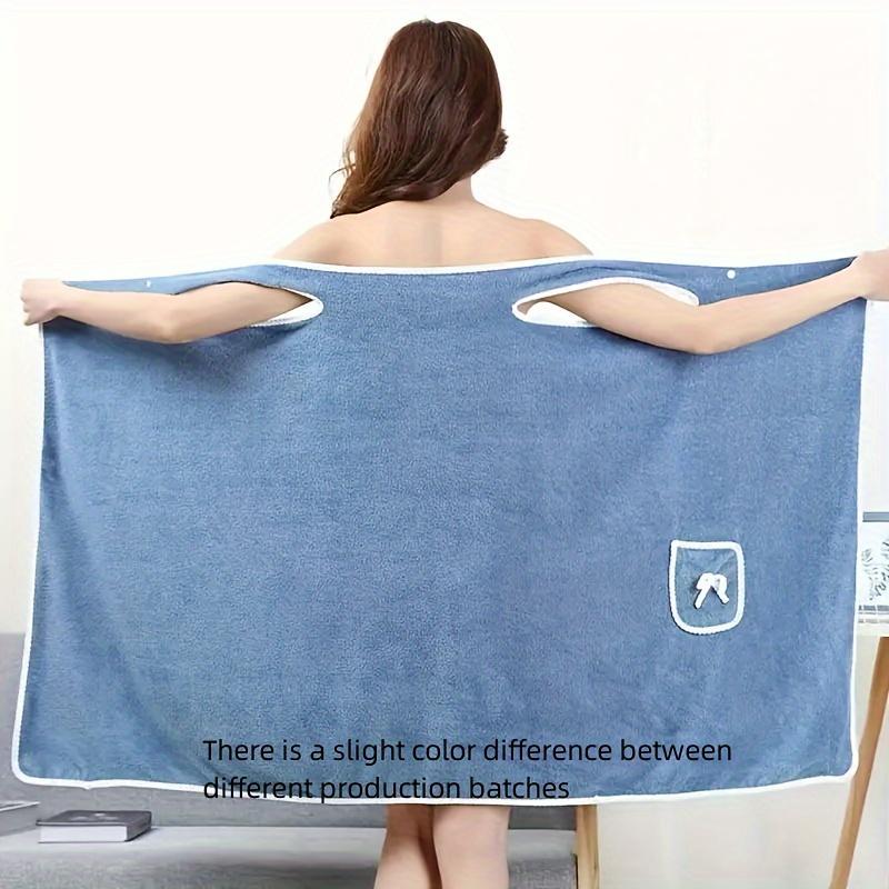 Wearable Bathrobe, Soft Comfortable Absorbent Thickened Bath Towel with Button, Bathroom Accessories for Home Salon Hotel Travel