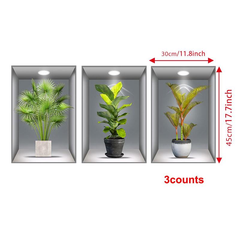 3D Wall Sticker, 3pcs Realistic Plants Pattern Self-Adhesive Wall Sticker, Removable Wall Decor Decal, Home Decoration Wall Sticker, Wall Decor for Living Room & Bedroom & Bathroom