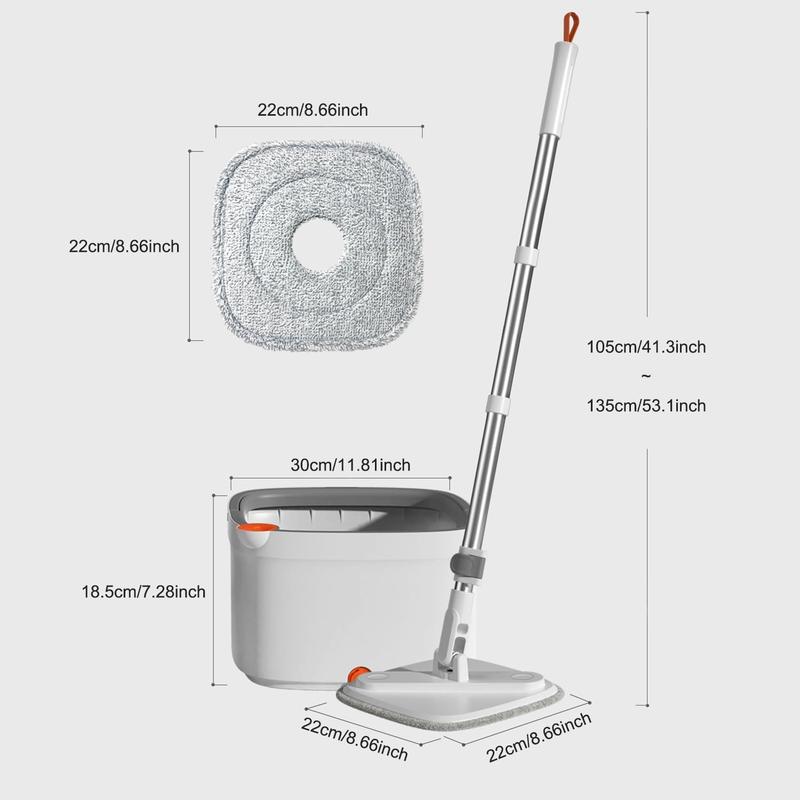 Bucket Set with Self Separation Dirty and Clean Water System Self Wringing 360° Rotating Clean Mop-Head for Hardwood Tile Marble Floors with 6Pads-Grey