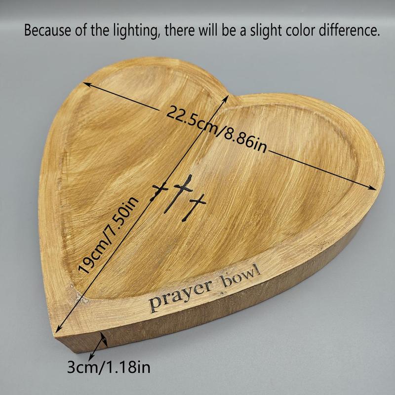 Wooden Heart Shaped Prayer Bowl, 1 Count Desktop Decorative Ornament, Religious Decoration for Home Office, Gift for Friend & Family