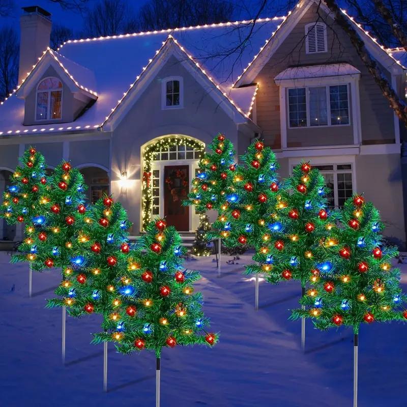 Solar Powered Christmas Tree Shaped Garden Light, 2 Counts Waterproof LED Decorative Light, Christmas Outdoor Light for Garden Lawn Yard