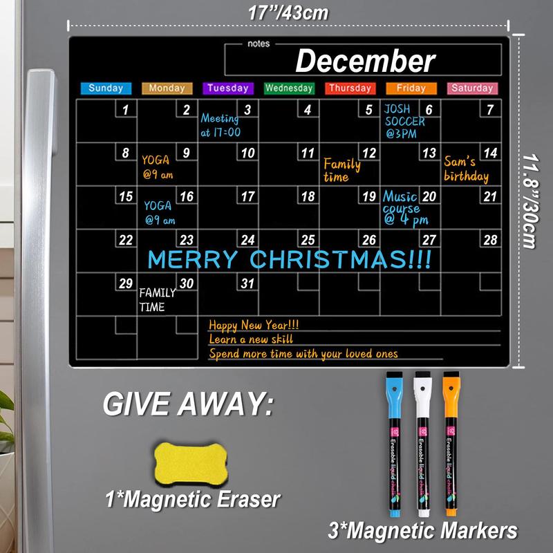 Magnetic Dry Erase Calendar for Fridge, Magnetic Monthly Calendar Board with Dry Erase Markers & Eraser, Monthly Planner Board, Gift for Summer, School Supplies