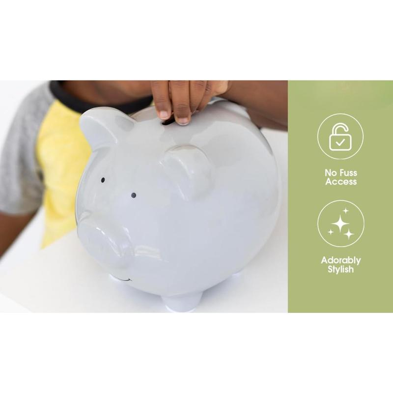 Large Ceramic Piggy Bank, Ideal for Boys and Girls, S Money and Coin Bank,   Boy, Great Gift, Solid Gray Decor Ornaments