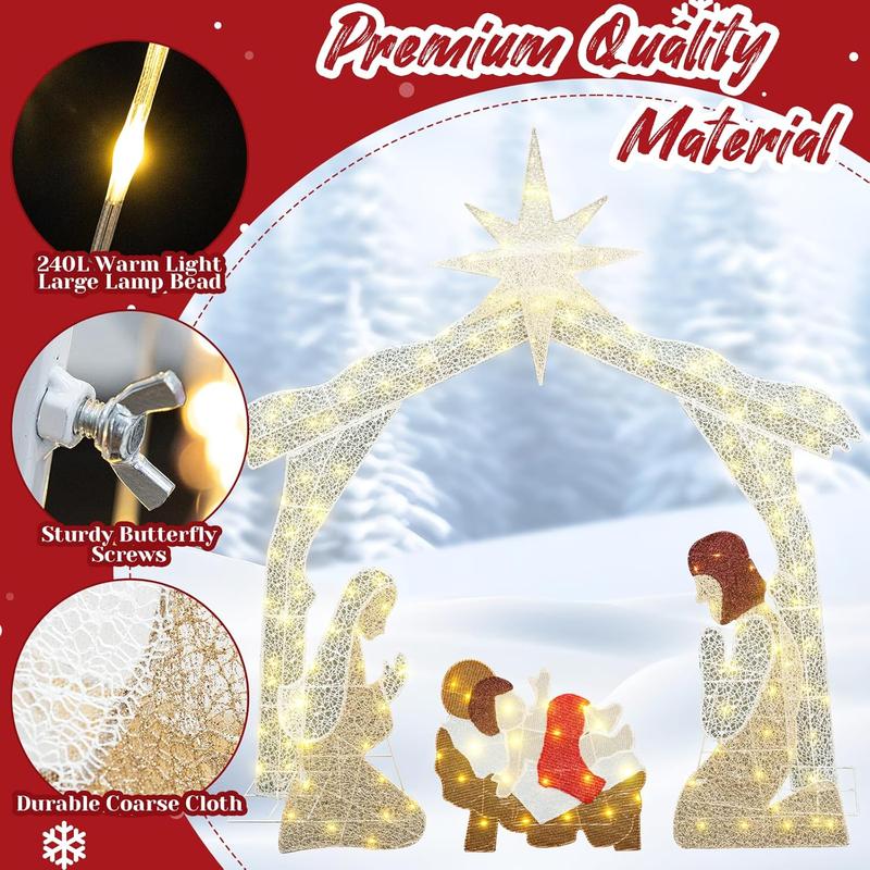 DKLGG Lighted Christmas Set Outdoor, 6Ft Holy Family Jesus Outside Scenes Set w 240 Warm Led, Christmas Decorations Outdoor Scene