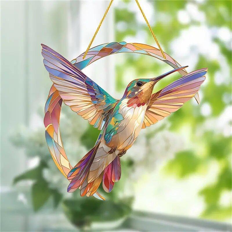 Hummingbird Design Hanging Decor, 1 Count Colorful Bird Acrylic Hanging Ornament, Hanging Decor for Home Living Room Bedroom