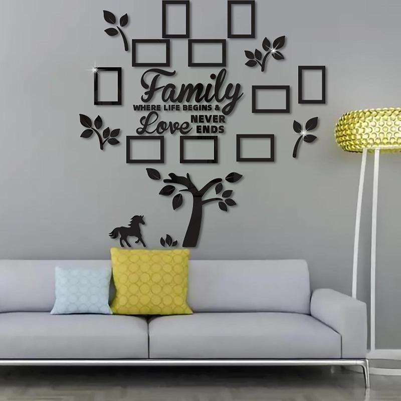 Acrylic Mirror Photo Frame Wall Sticker, 1 Set Family Tree Pattern Self-adhesive Removable Wall Decal, Wall Decor for Home & Office