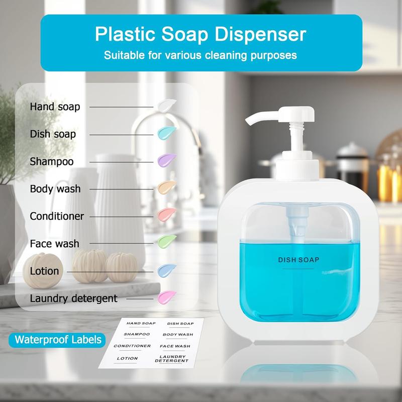 Black Soap Dispenser (2 Packs,17oz and 10oz)-Dish Soap Dispenser for KitchenHand Soap Dispenser for BathroomPremium Plastic Soap Pump Bottles with Waterproof Labels