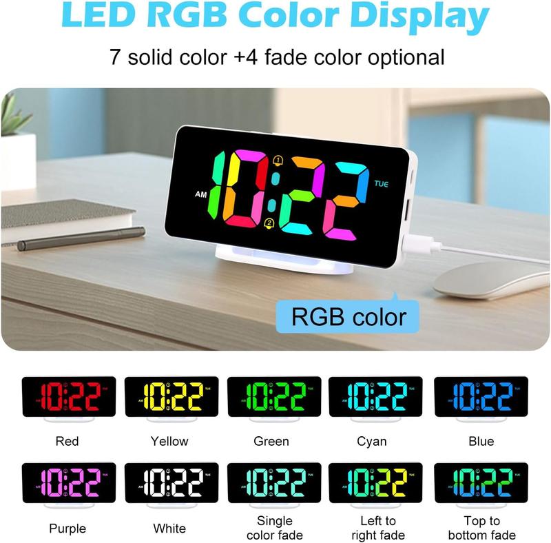 RGB Digital  Clock for Bedroom with Color Changing Night Lights, Dual Alarms with Snooze, Dimmer, Adjustable  Volume, Dual USB and Type-C  Ports, Electronics Clocks.