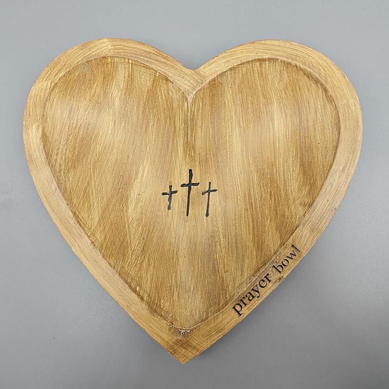 Wooden Heart Shaped Prayer Bowl, 1 Count Desktop Decorative Ornament, Religious Decoration for Home Office, Gift for Friend & Family