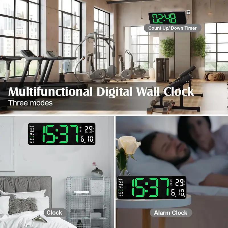 Large Digital Wall Clock, 1 Count Battery Powered Wall Clock with Remote Control & Automatic Brightness Dimmer, Home Decor for Living Room Bedroom [without Battery]