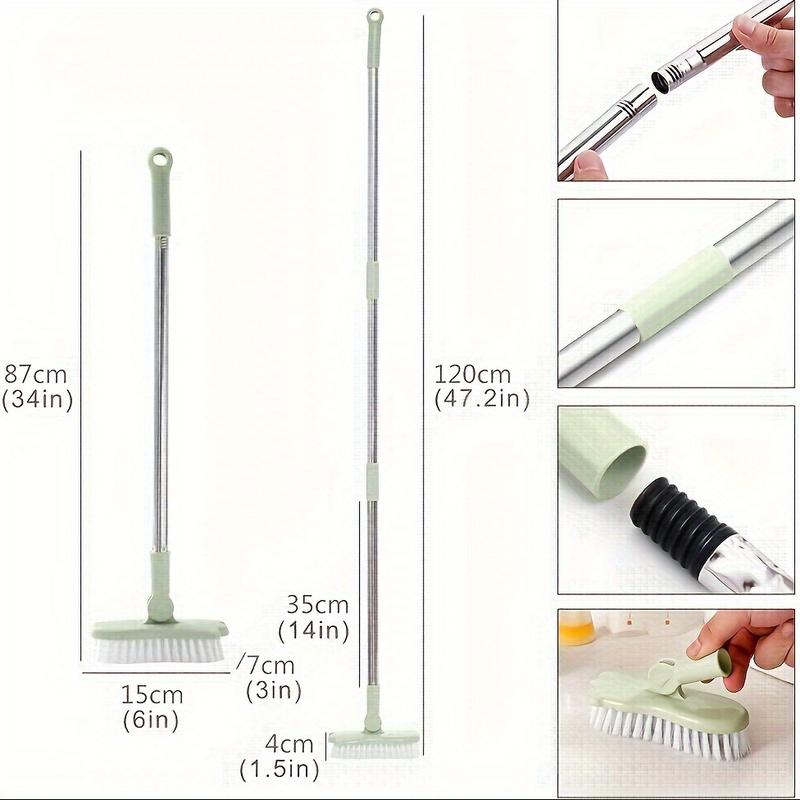 120cm 47.2 Inches Long Handle Scrub Brush with Rotating Bruch Head, Floor Brush, Washing Brush, Can Be Adjusting Rod