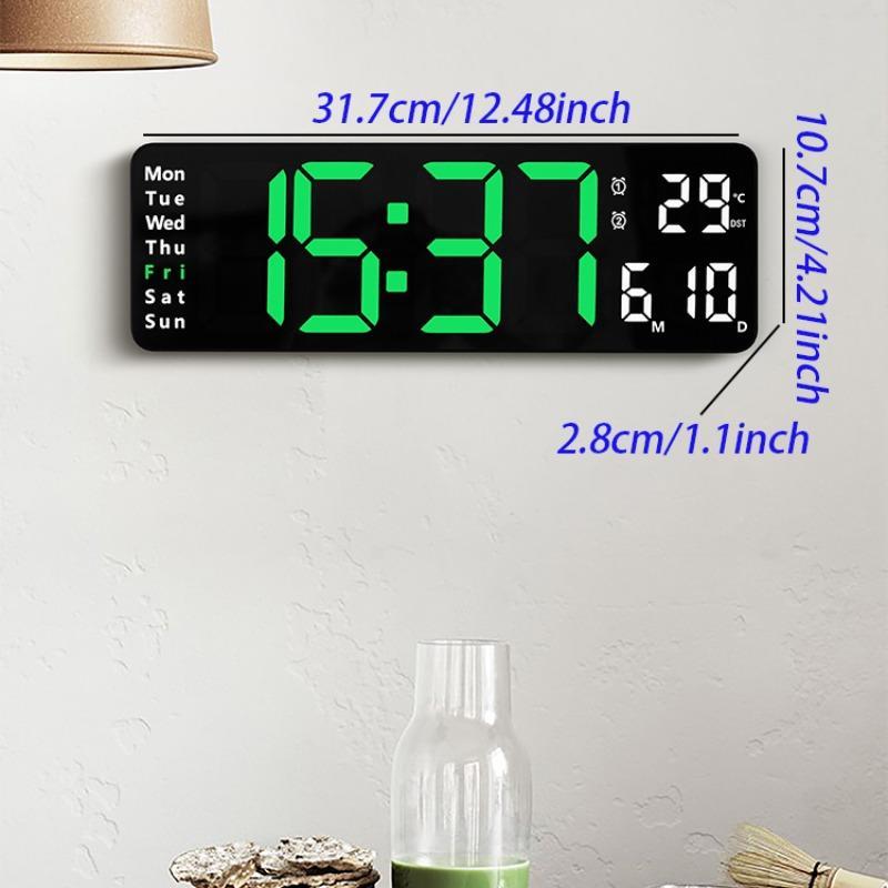 Large Digital Wall Clock, 1 Count Battery Powered Wall Clock with Remote Control & Automatic Brightness Dimmer, Home Decor for Living Room Bedroom [without Battery]