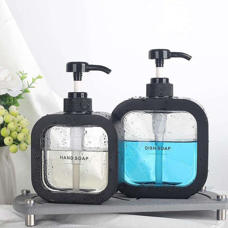 Black Soap Dispenser (2 Packs,17oz and 10oz)-Dish Soap Dispenser for KitchenHand Soap Dispenser for BathroomPremium Plastic Soap Pump Bottles with Waterproof Labels