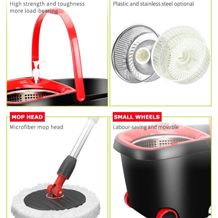 Microfiber Spin Mop Bucket Floor Cleaning System Red Black StandardQuick Dry Quick Clean