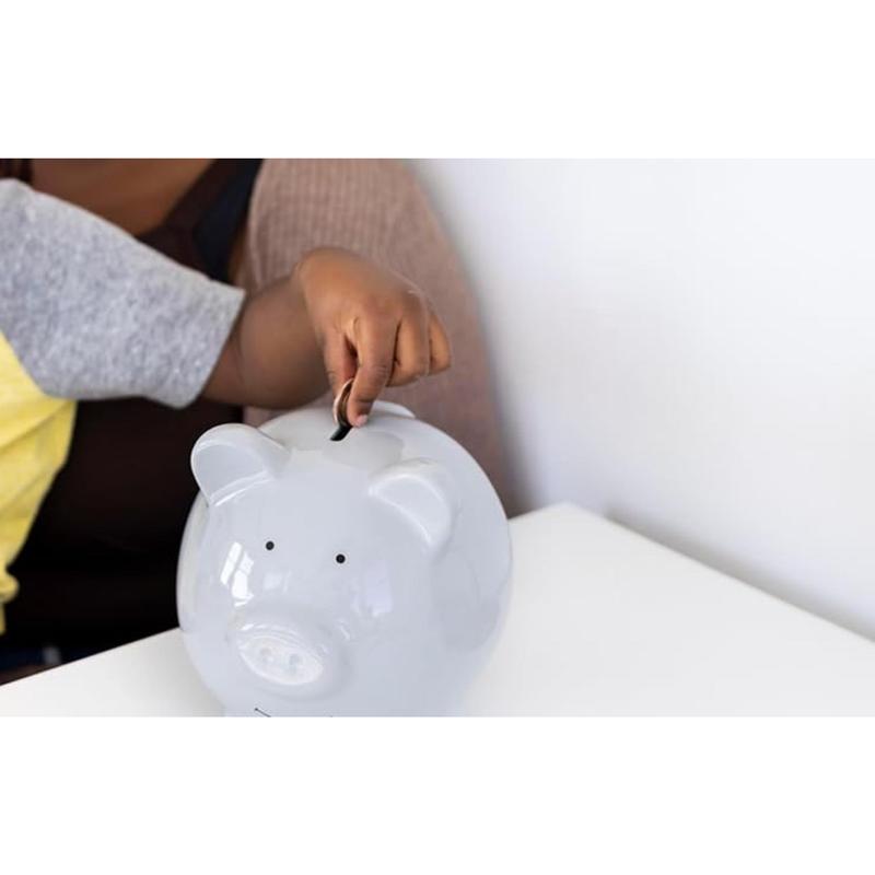 Large Ceramic Piggy Bank, Ideal for Boys and Girls, S Money and Coin Bank,   Boy, Great Gift, Solid Gray Decor Ornaments