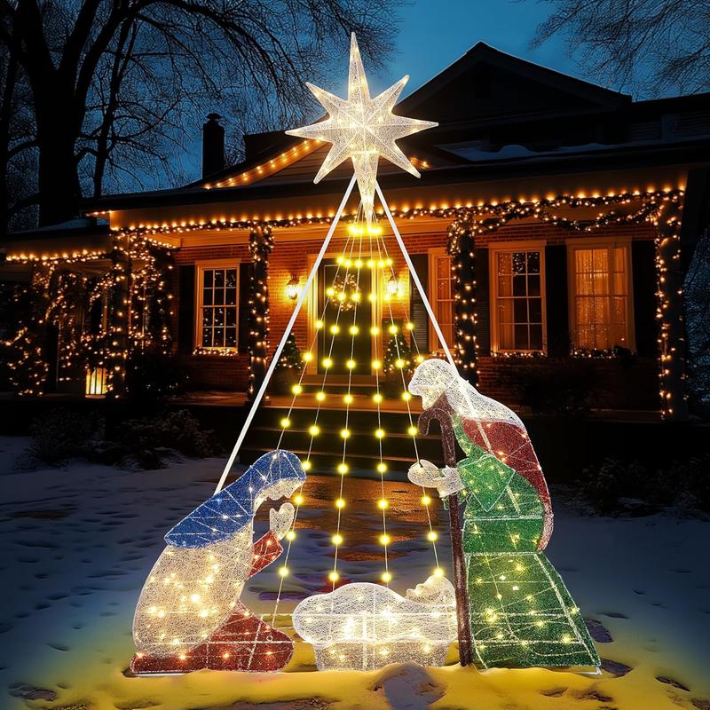 DKLGG Lighted Christmas Set Outdoor, 6Ft Holy Family Jesus Outside Scenes Set w 240 Warm Led, Christmas Decorations Outdoor Scene