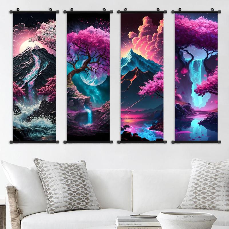 Landscape Pattern Wall Art, 4 Counts set Colorful Landscape Decorative Painting, Modern Wall Art for Home Living Room Bedroom, Home Decor