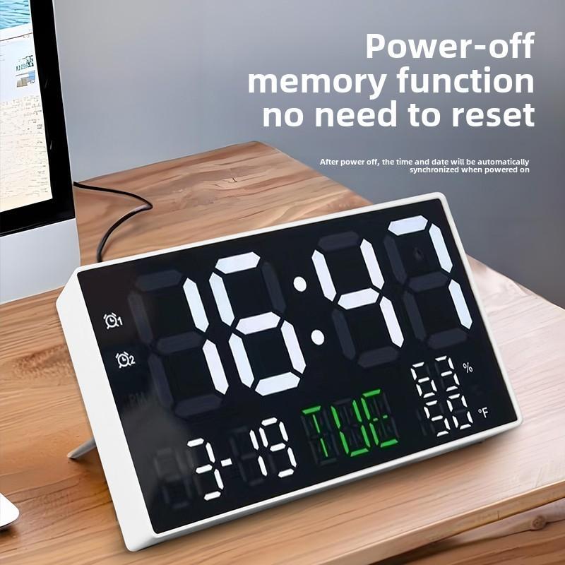 LED Digital Electronic Clock, 1 Count USB Rechargeable Multifunctional Silent Clock with Temperature & Humidity Display, Suitable for Home Living Room & Office Decoration