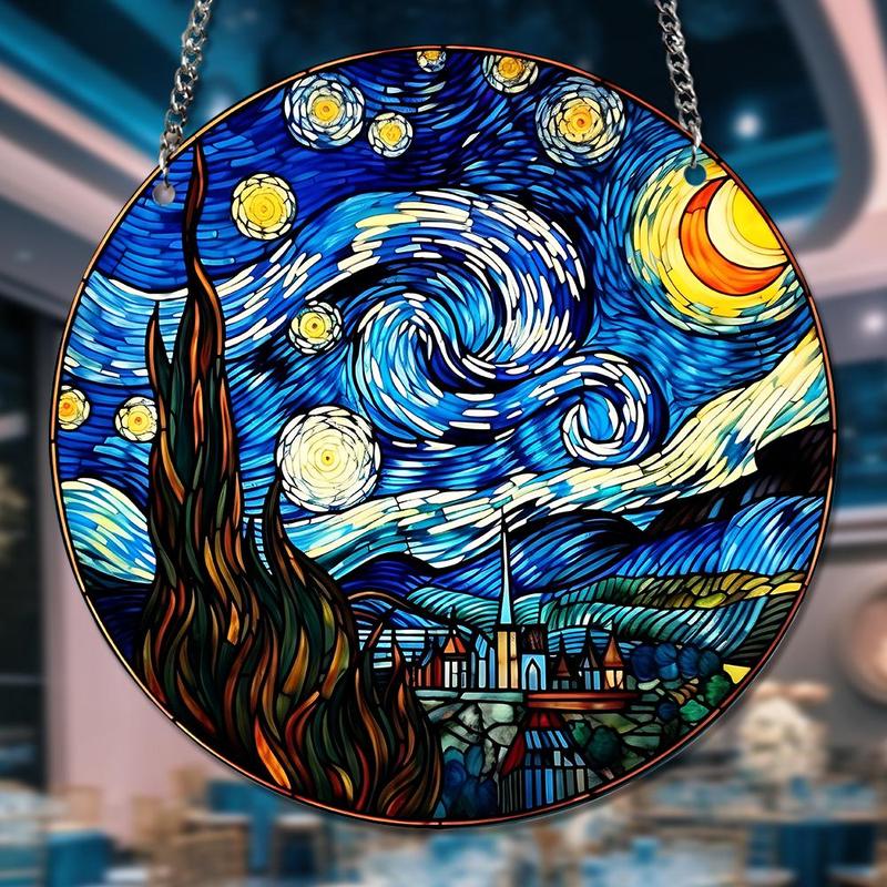 Van Gogh Starry Night Pattern Hanging Decor, 1 Count Waterproof Acrylic Hanging Ornament, Hanging Decor for Home Party Wedding