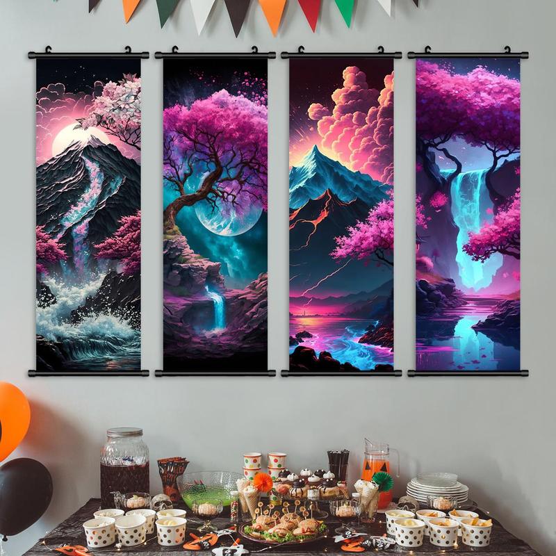 Landscape Pattern Wall Art, 4 Counts set Colorful Landscape Decorative Painting, Modern Wall Art for Home Living Room Bedroom, Home Decor