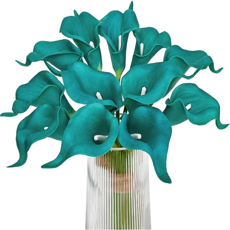 Artificial Calla Lily Teal Blossom for Wedding Bouquet 12Pack Home Decoration Faux Calla Lilies Flora, Teal Blue