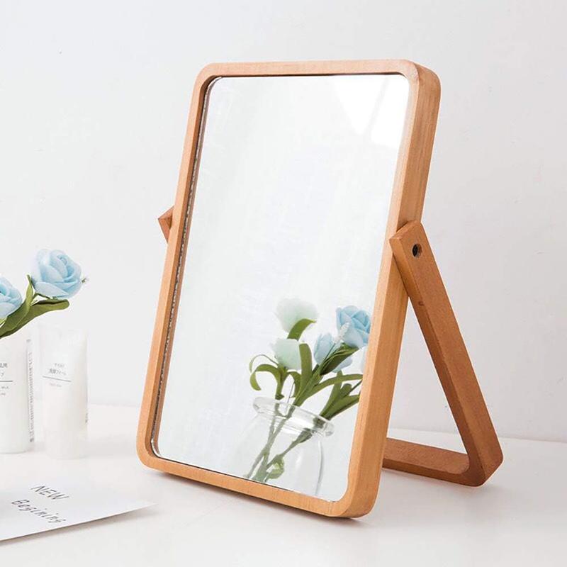 Desk Makeup Mirrors with Wood - Rectangle Wall-Mounted Mirrors Table Mirrors for Living Room Bedroom Birthday Gifts