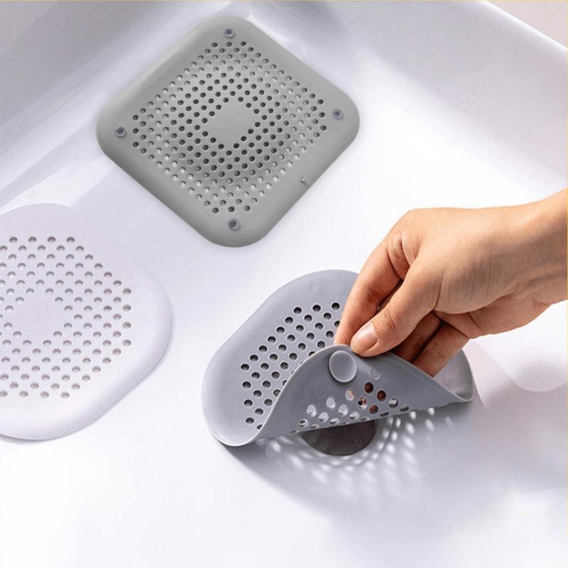 2Pcs Square Hair Drain Cover for Shower Silicone Hair Stopper with Suction Cup Pack Catcher