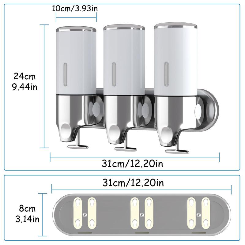 3 in 1 Wall Mounted Soap Dispenser, Shampoo and Conditioner Dispenser, Soap Dispenser for Bathroom, Kitchen and Hotel