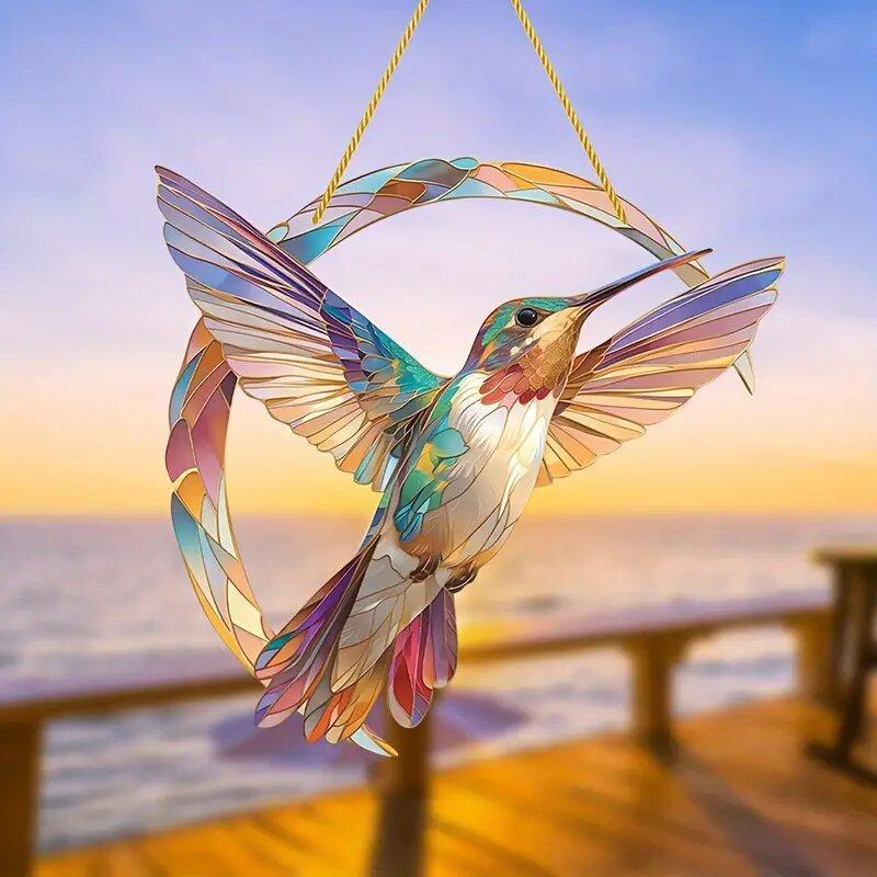 Hummingbird Design Hanging Decor, 1 Count Colorful Bird Acrylic Hanging Ornament, Hanging Decor for Home Living Room Bedroom